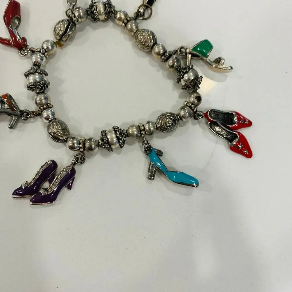 Silver Stretch Charm Bracelet Shoes Enameled